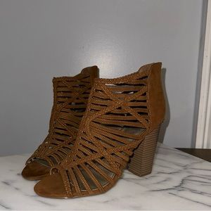 GUESS tan suede high heels